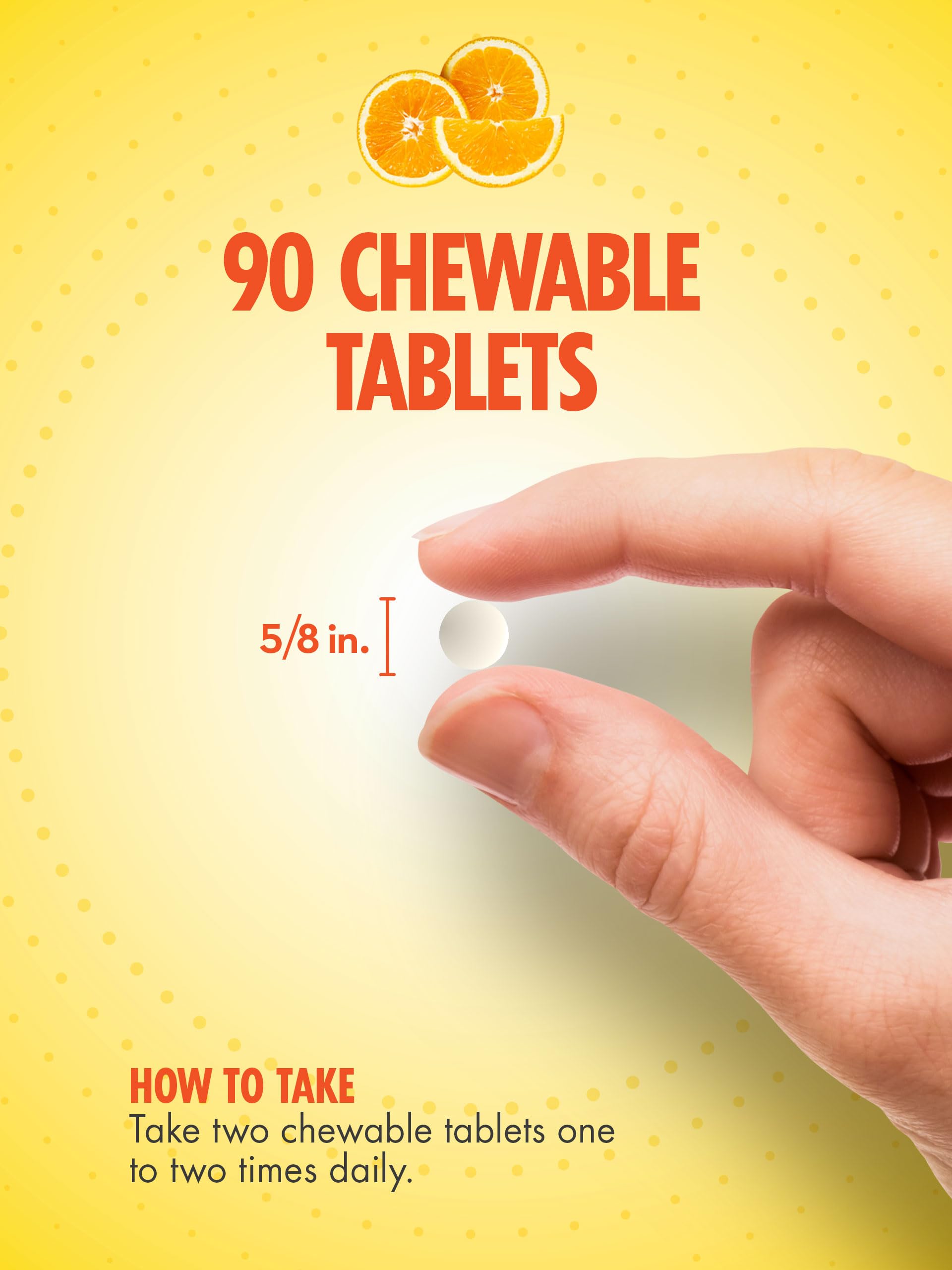 Serving suggestion showing orange-flavored chewable Vitamin C