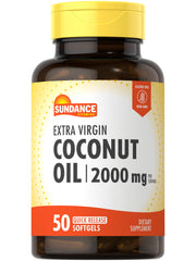 Sundance Coconut Oil Softgels bottle with label showing 2000mg per serving