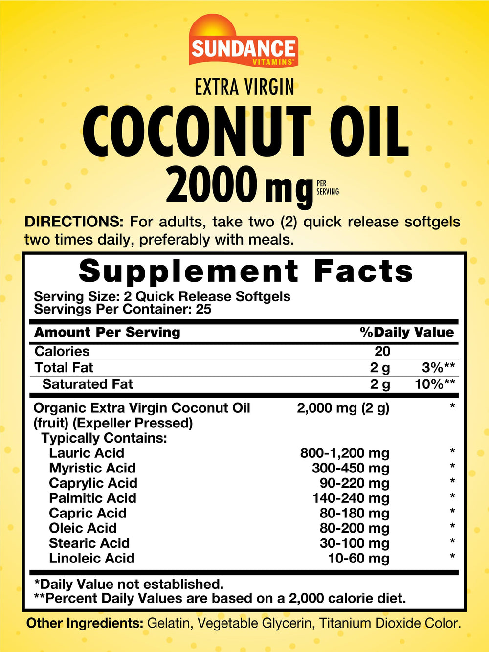 Softgels capsules close-up with coconut oil information