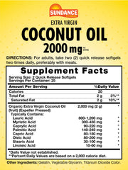 Softgels capsules close-up with coconut oil information