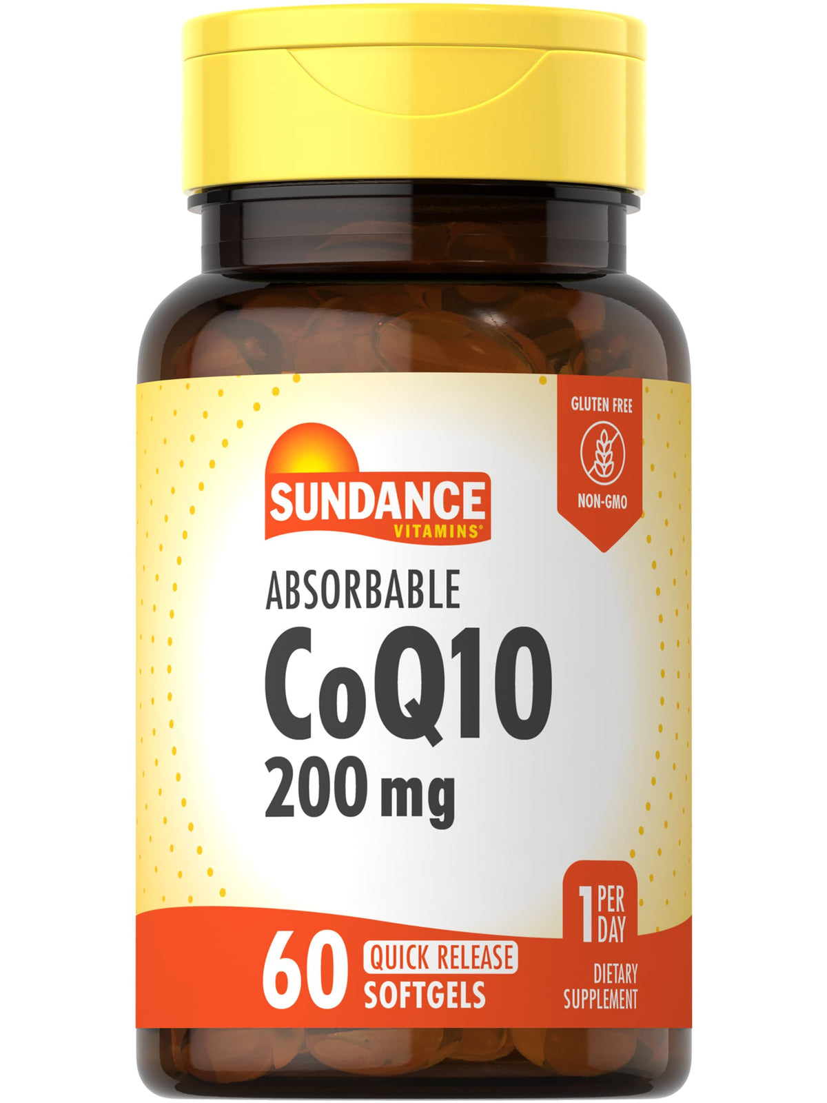 Bottle of Sundance CoQ10 200mg Softgels with label