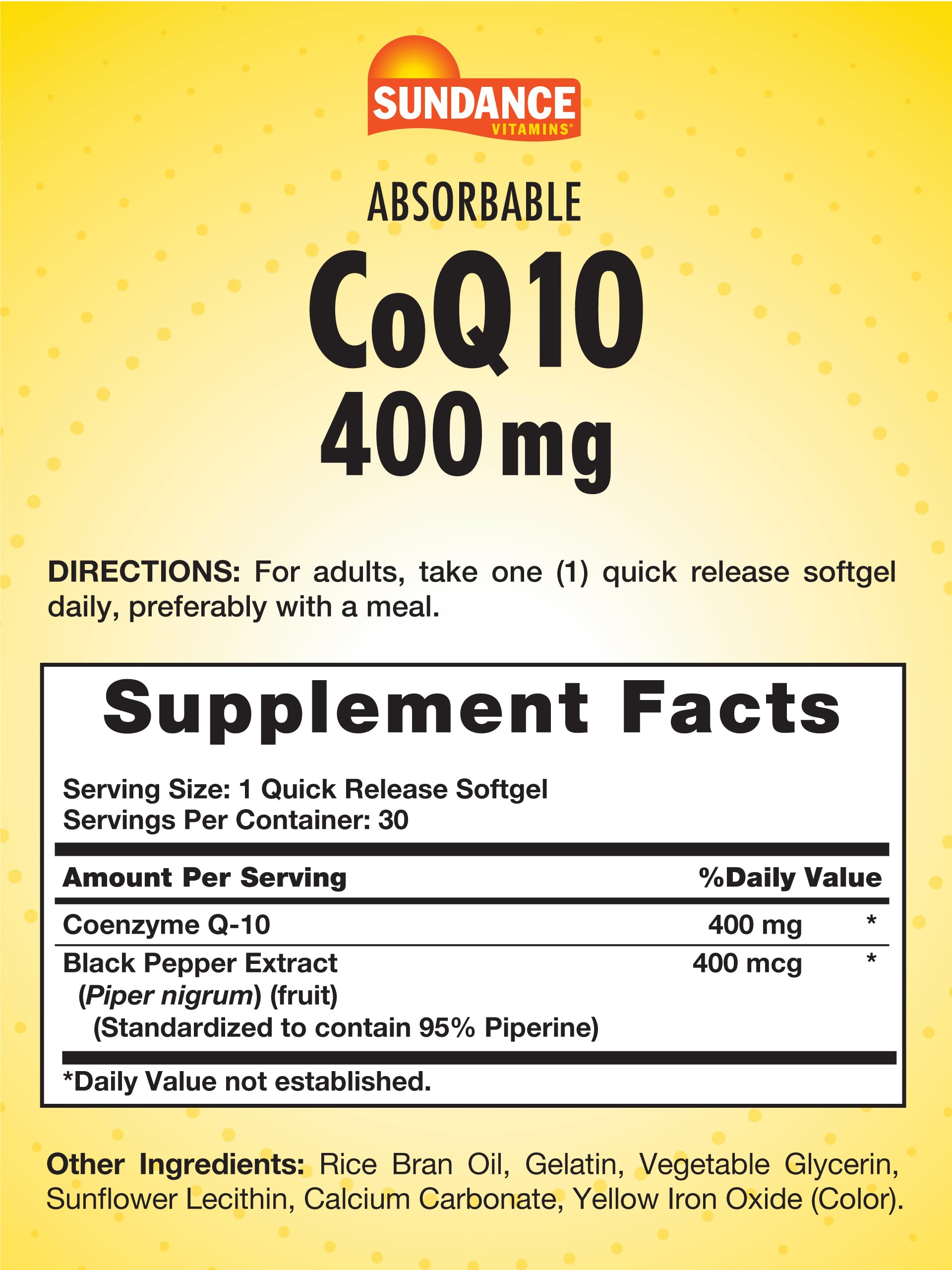 Close-up of the CoQ10 bottle label showing 400 mg