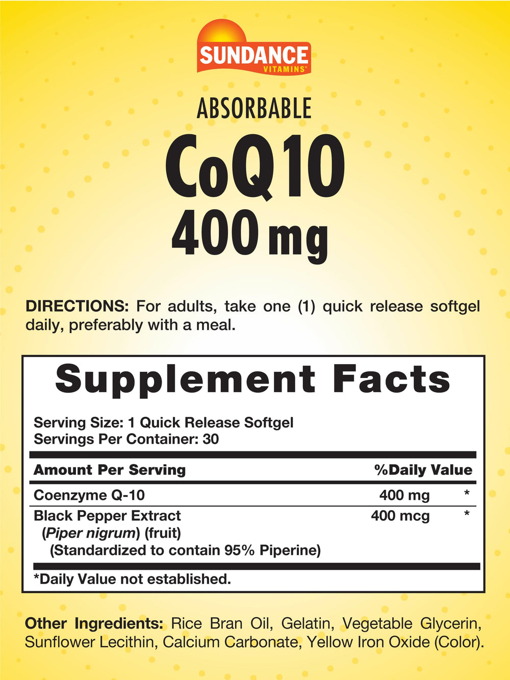 Close-up of the CoQ10 bottle label showing 400 mg