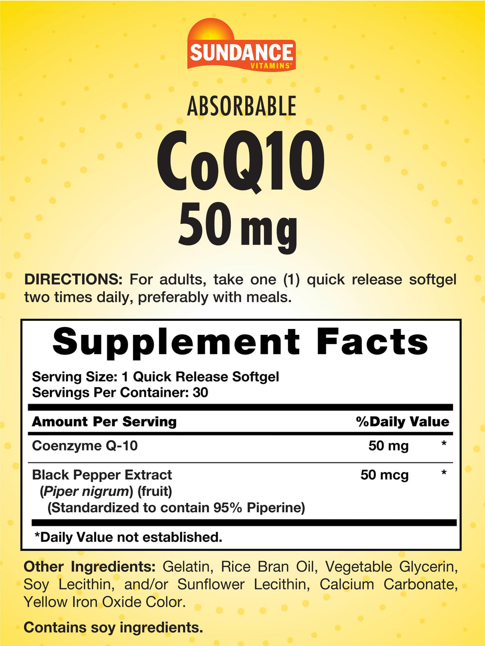 Close-up of Sundance CoQ10 50mg softgels