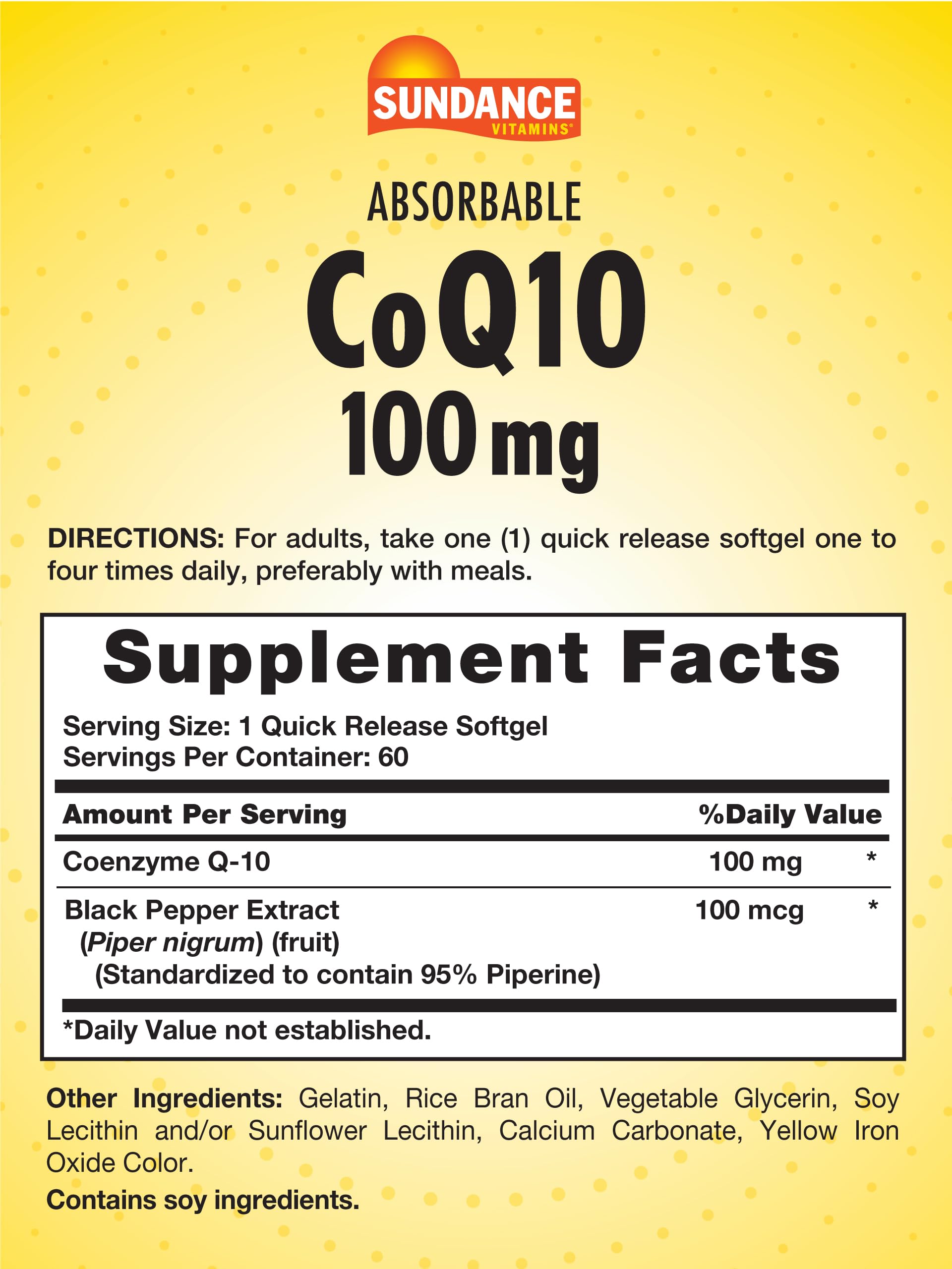 Close-up of Sundance CoQ10 100mg Softgels bottle