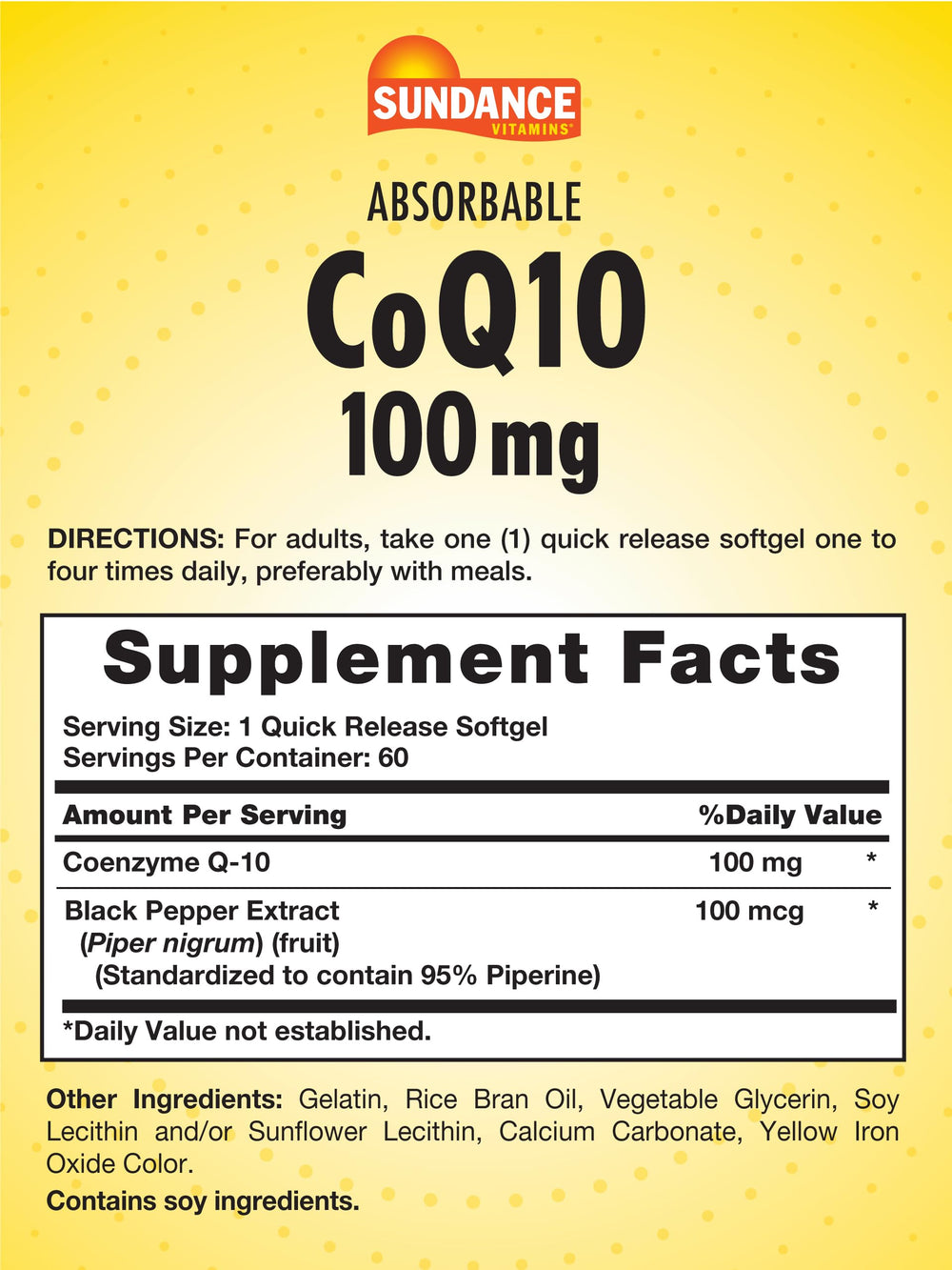 Close-up of Sundance CoQ10 100mg Softgels bottle