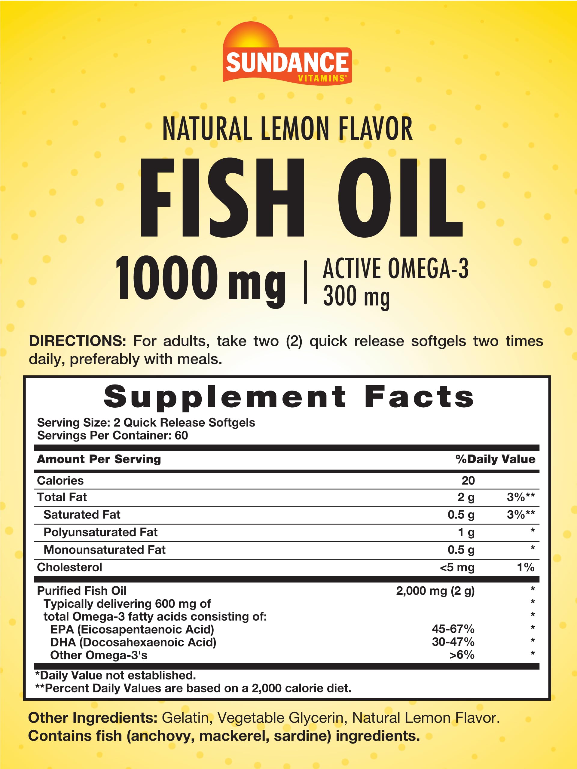 Sundance Fish Oil Softgels Omega-3 300mg label