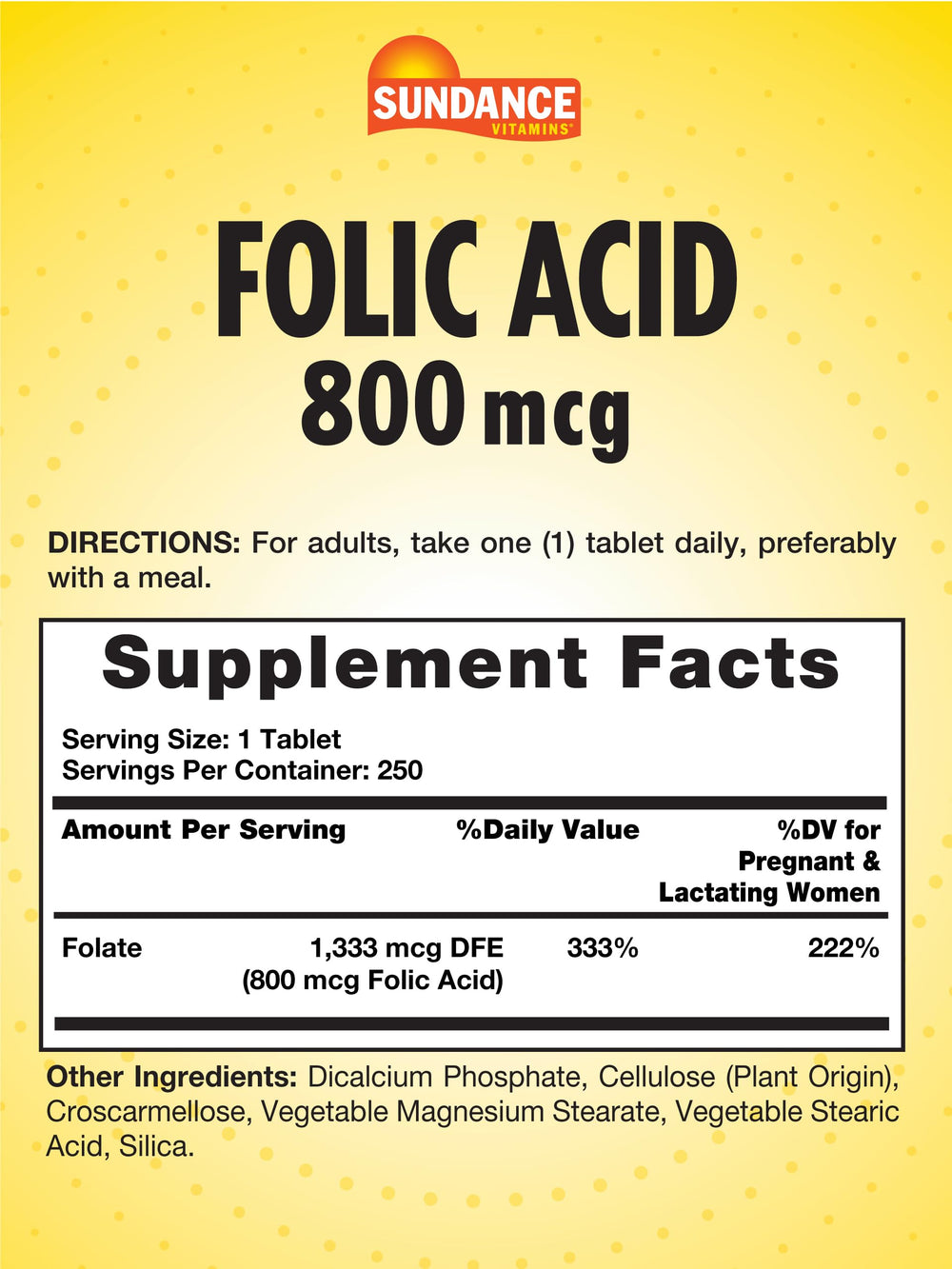 Close-up of an 800 mcg folic acid tablet
