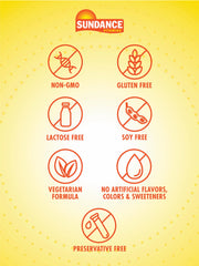 Bottle label highlighting gluten-free and non-GMO features