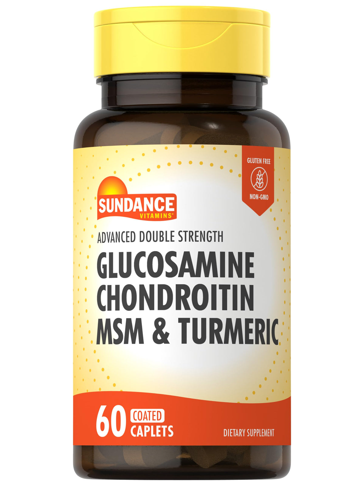 Bottle of Sundance Glucosamine Chondroitin MSM Turmeric with 60 coated caplets