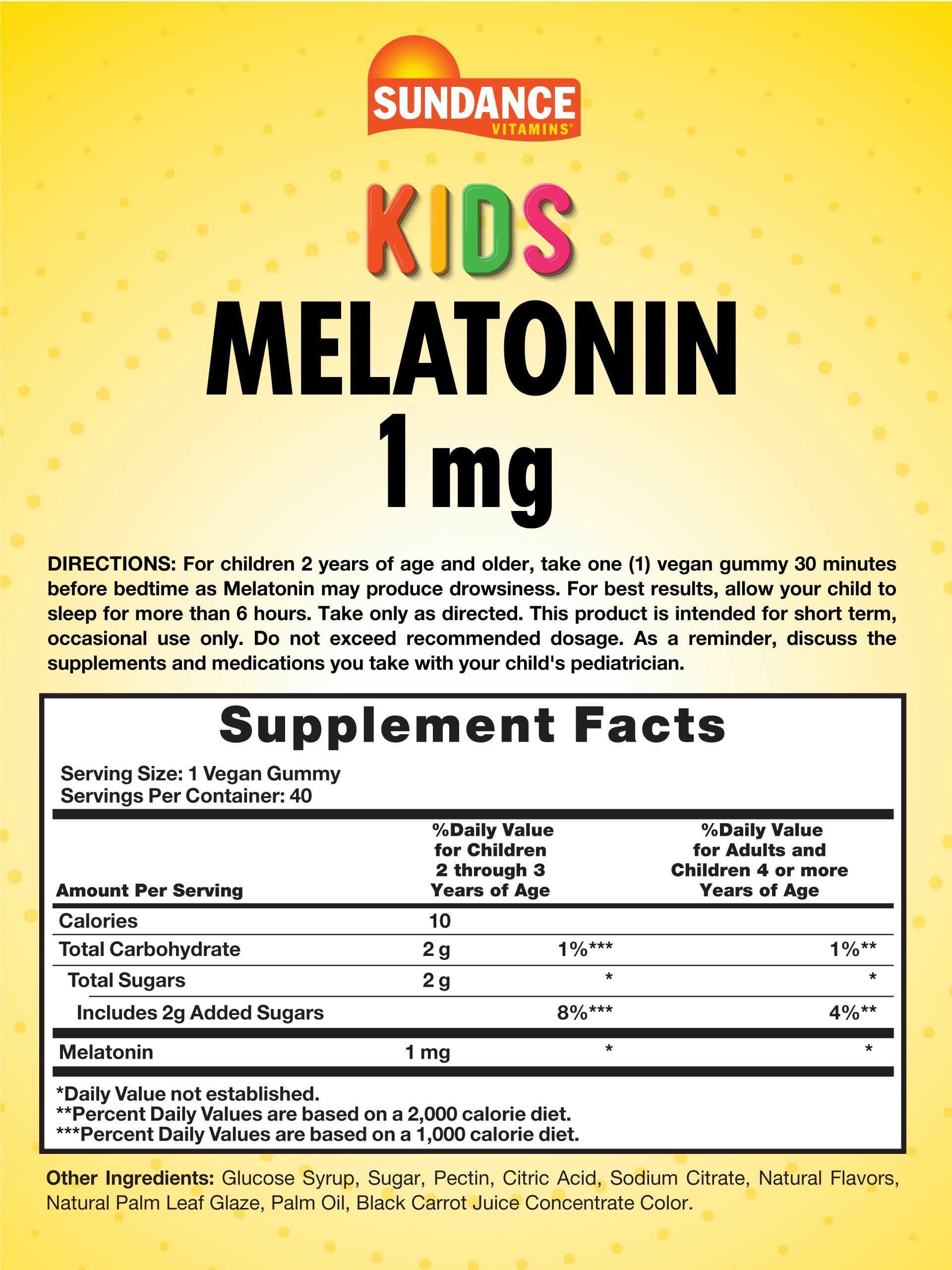 Front view of Sundance Kid's Melatonin Gummies 1mg Cherry flavor
