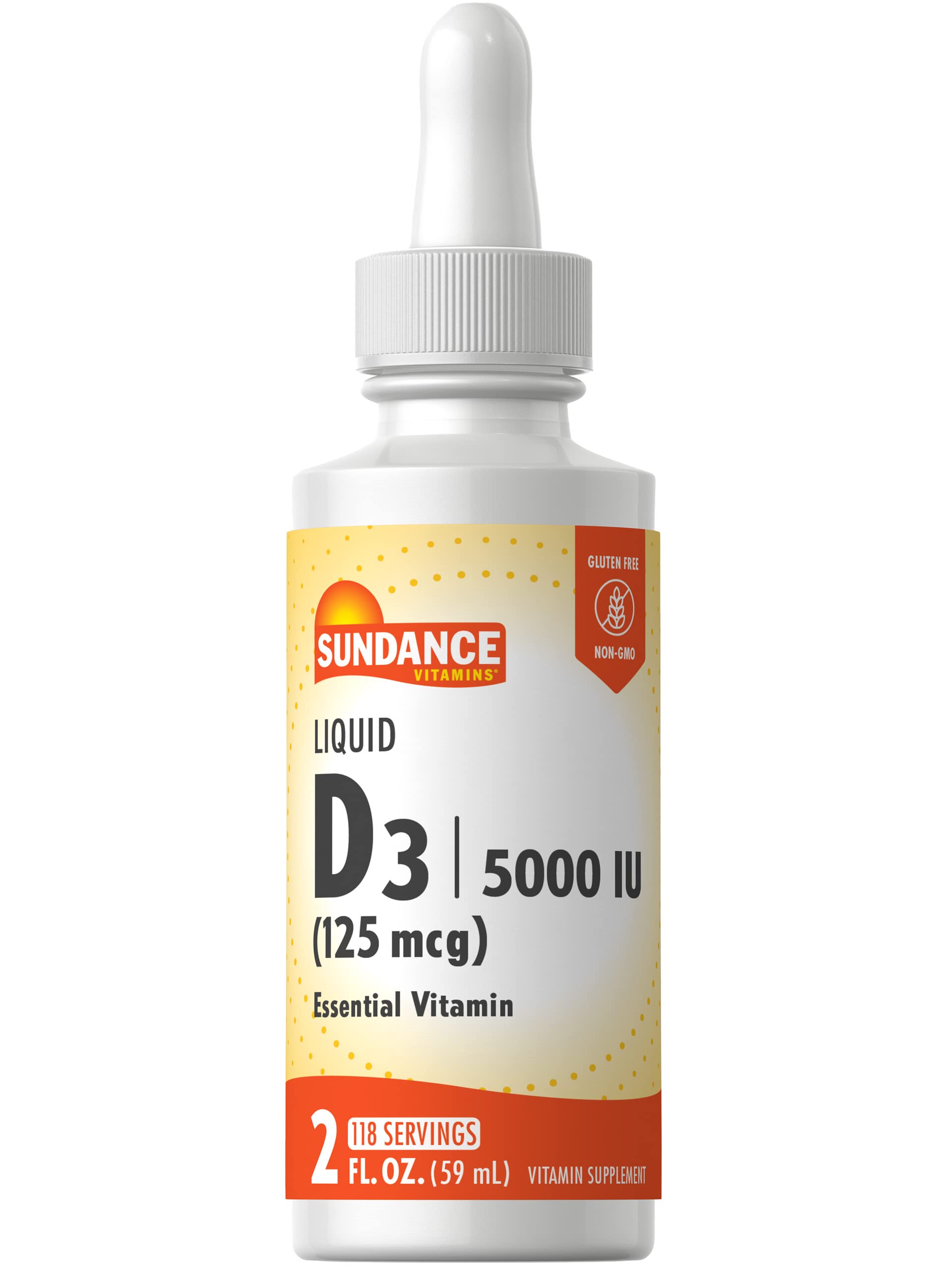 Bottle of Sundance Liquid Vitamin D3 5000 IU with dropper