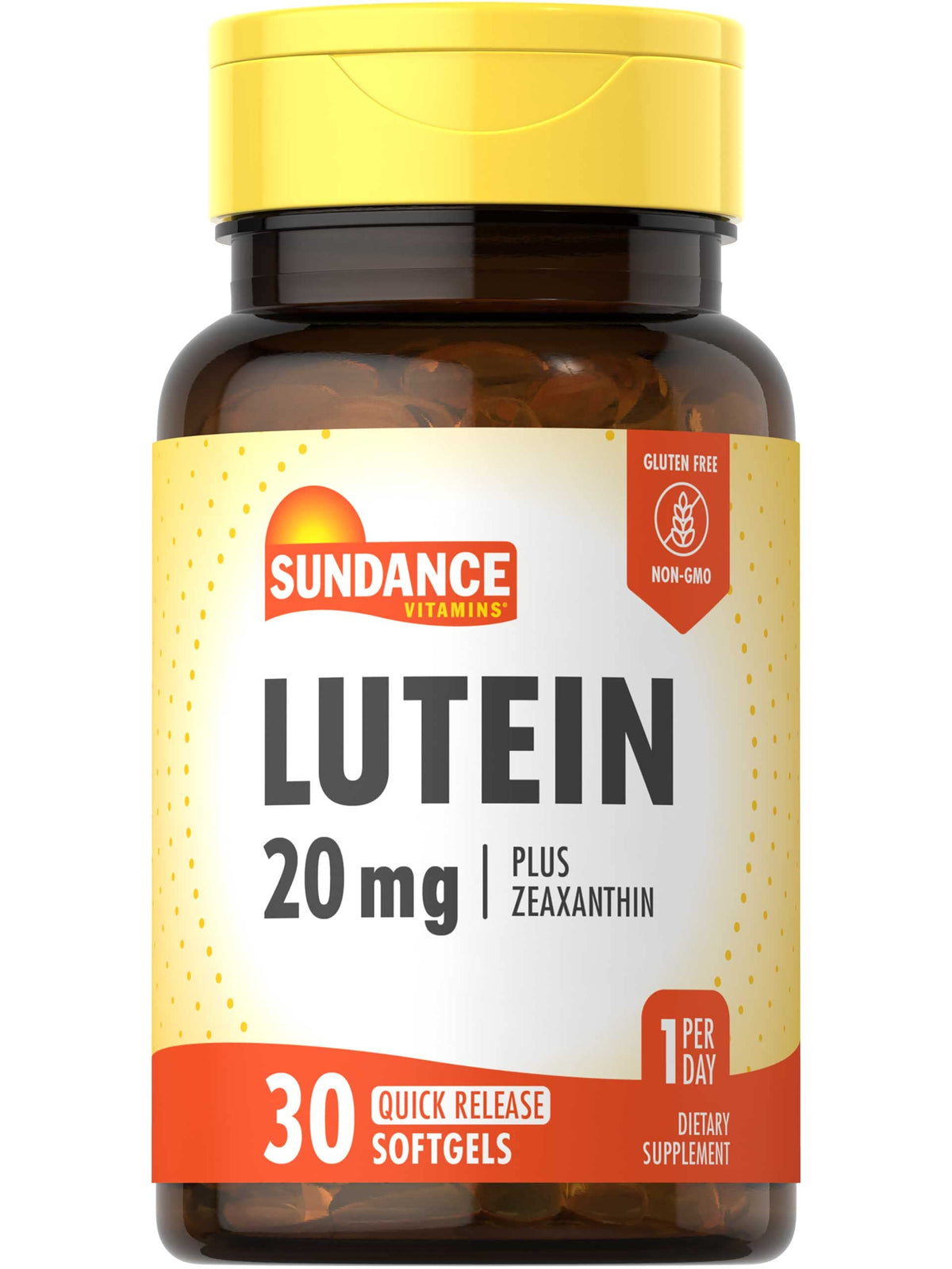 Front label of Sundance Lutein 20mg bottle with Zeaxanthin