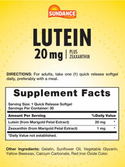 Bottle of Sundance Lutein 20mg with 30 softgels