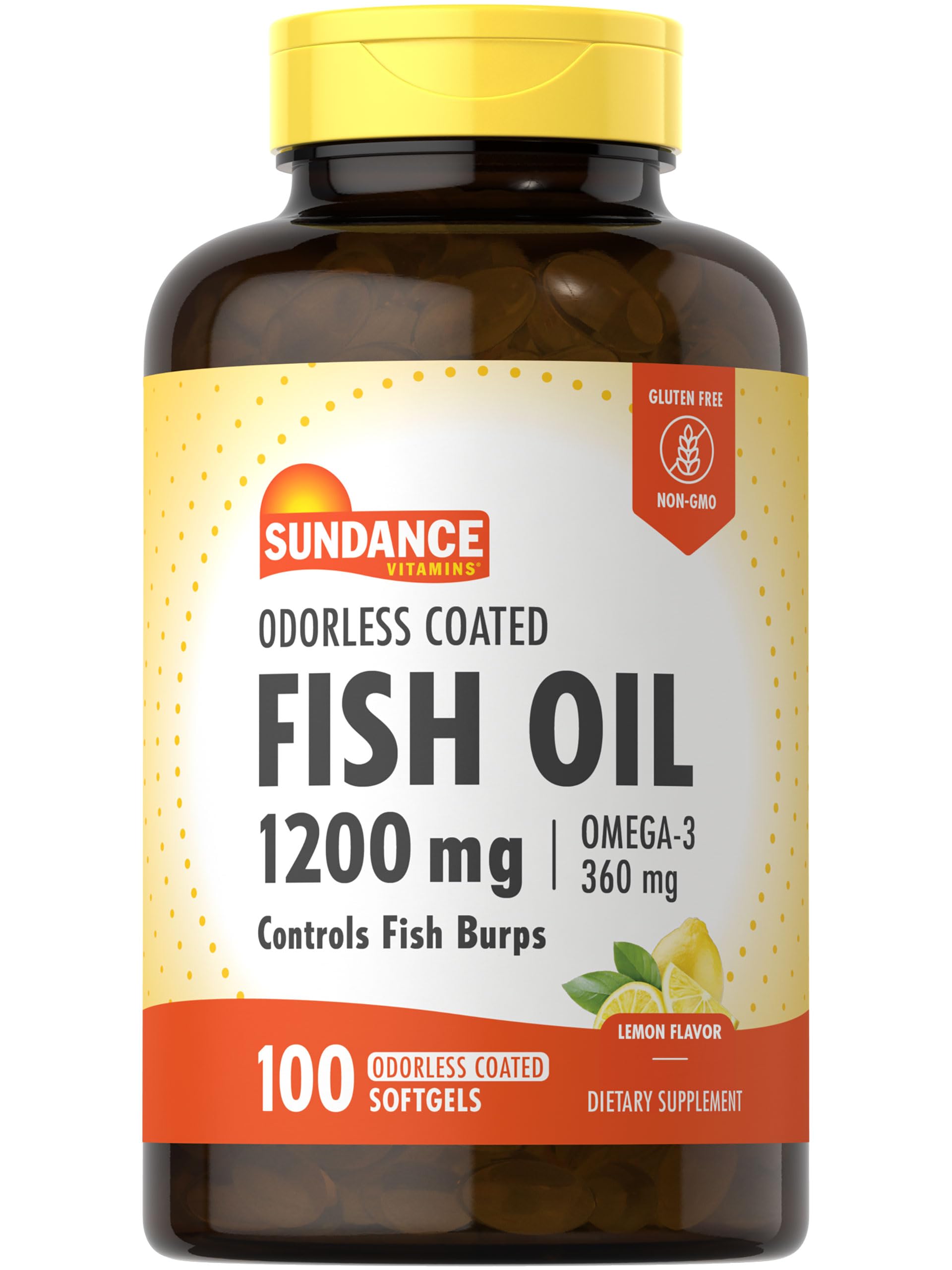 Sundance Odorless Fish Oil 1200mg bottle with lemon flavor label
