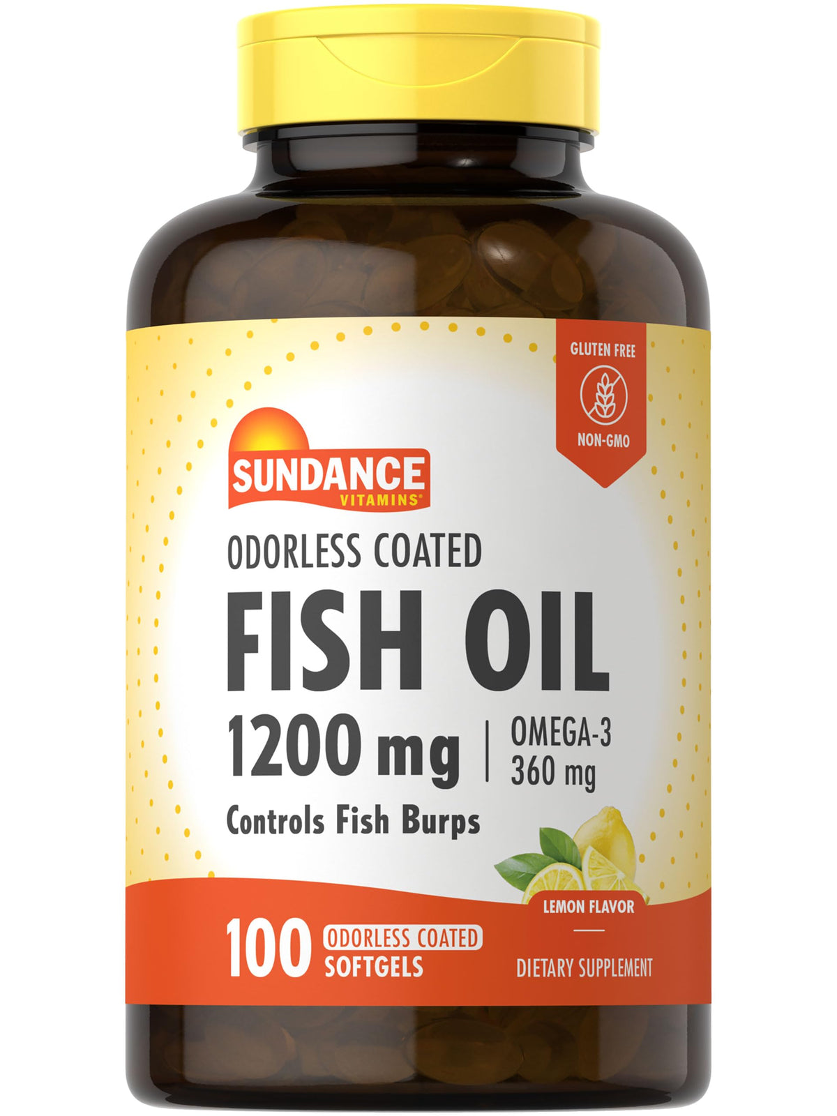 Sundance Odorless Fish Oil 1200mg bottle with lemon flavor label