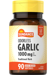 Front view of Sundance Odorless Garlic Softgels bottle showing 1000 mg 90-count
