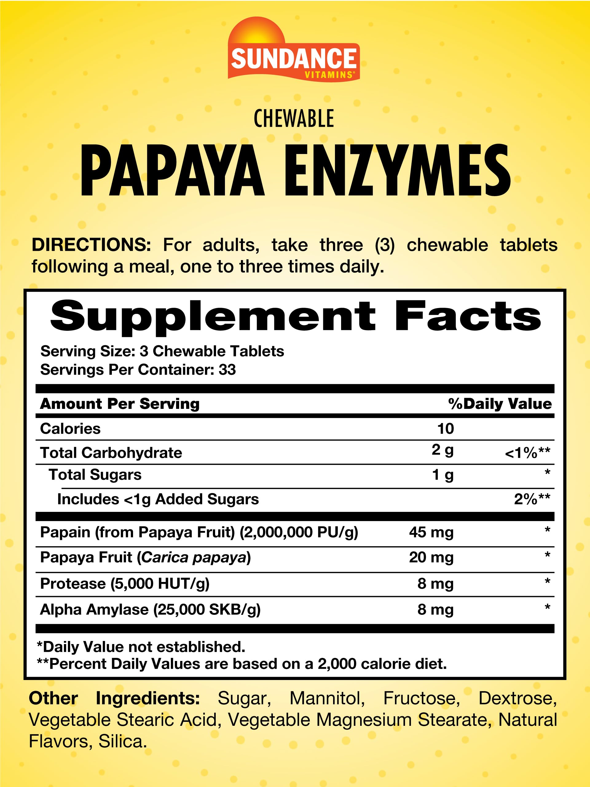 Close-up of Sundance Papaya Enzymes chewable tablets