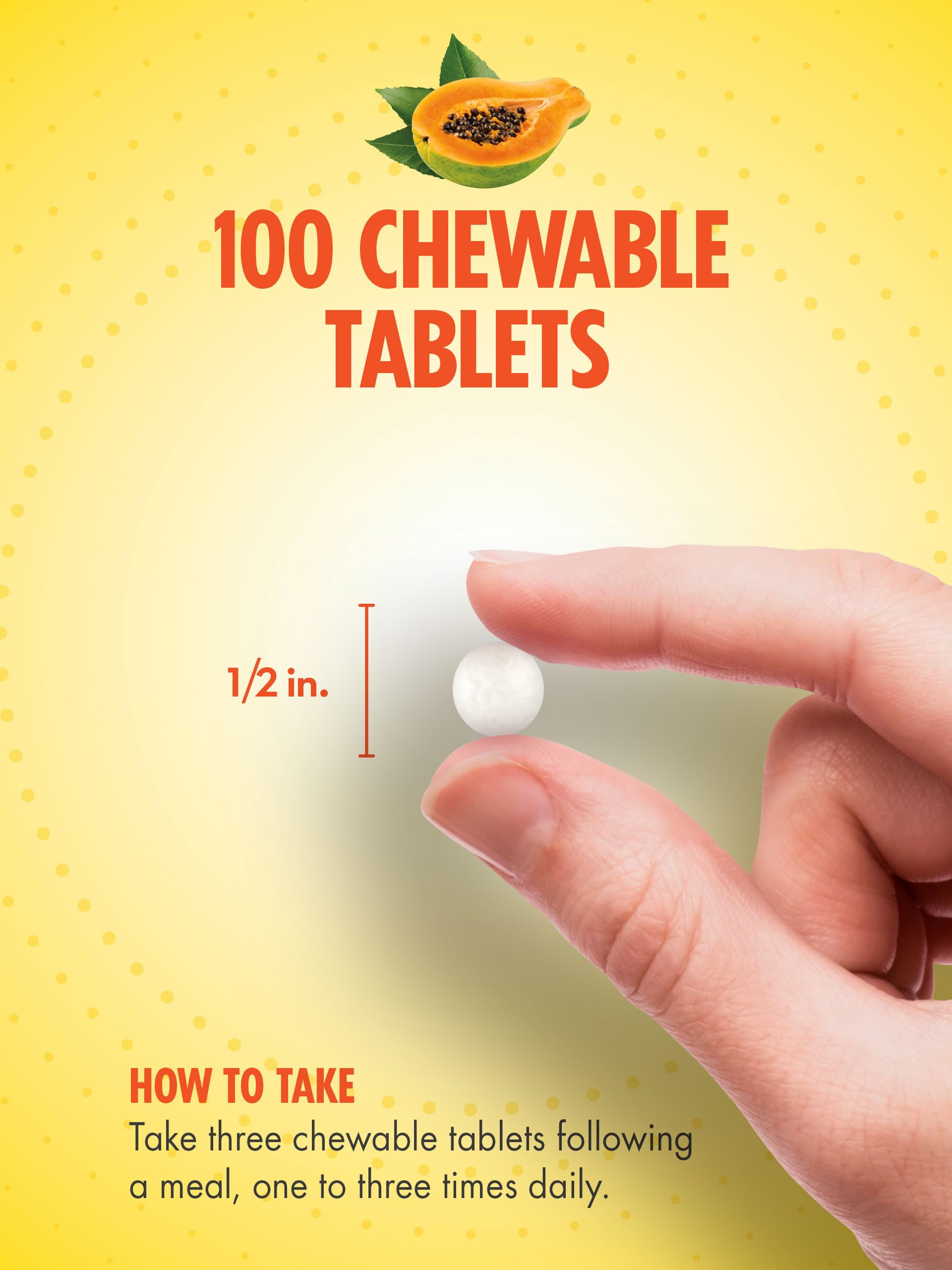 Ingredients overview showing papain enzyme and digestive enzymes amylase, protease, lipase