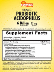 Back label on Sundance Probiotic Acidophilus bottle, berry flavor