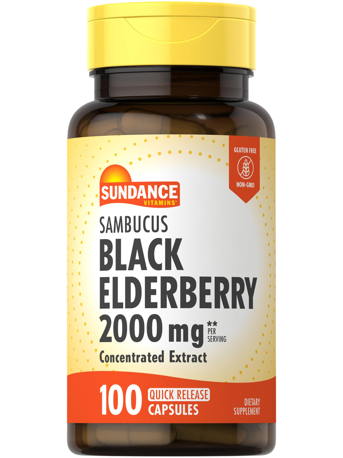 Bottle of Sundance Sambucus Black Elderberry Capsules 2000mg, 100 count