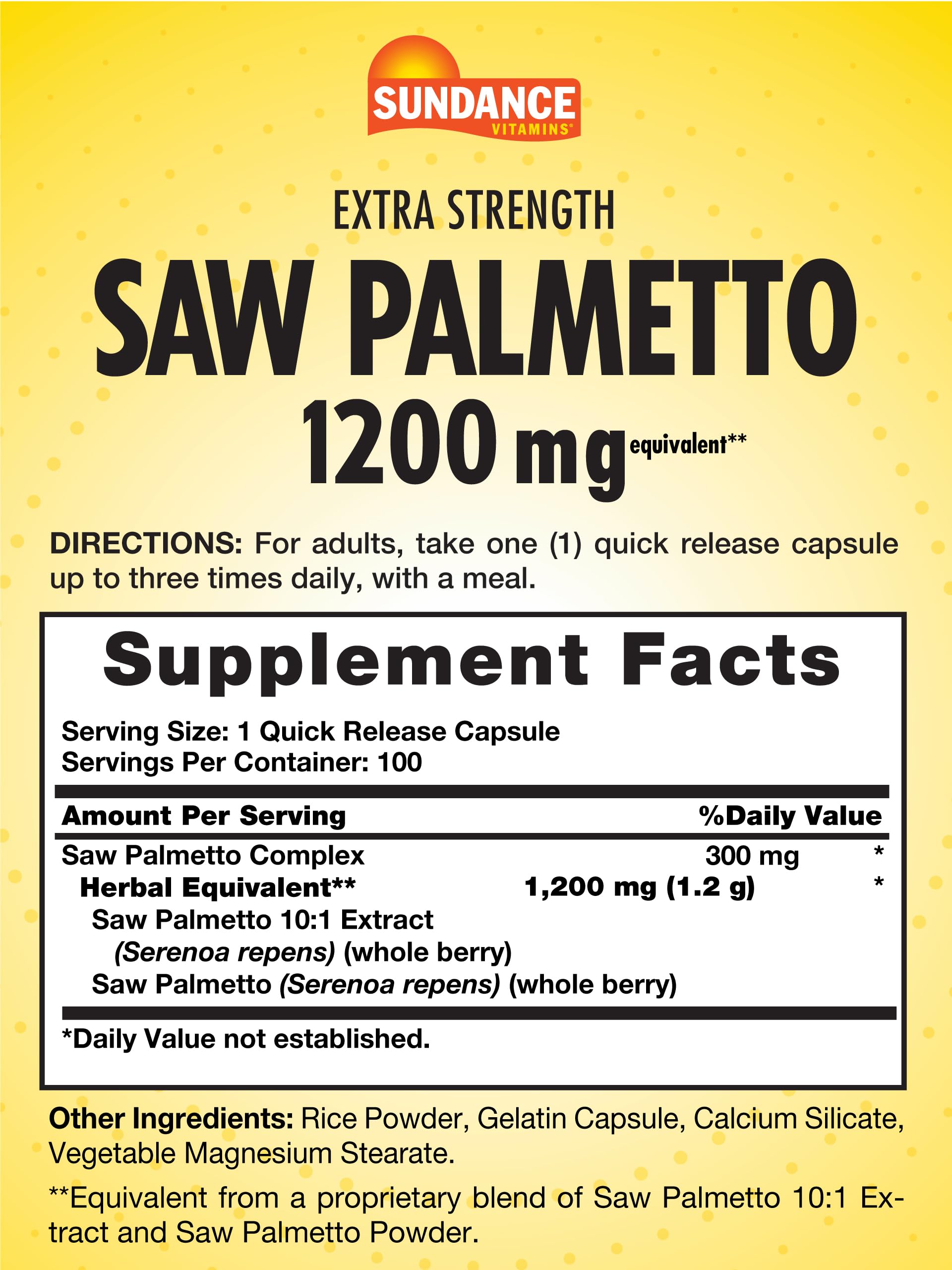 Sundance Saw Palmetto 1200mg quick-release capsules