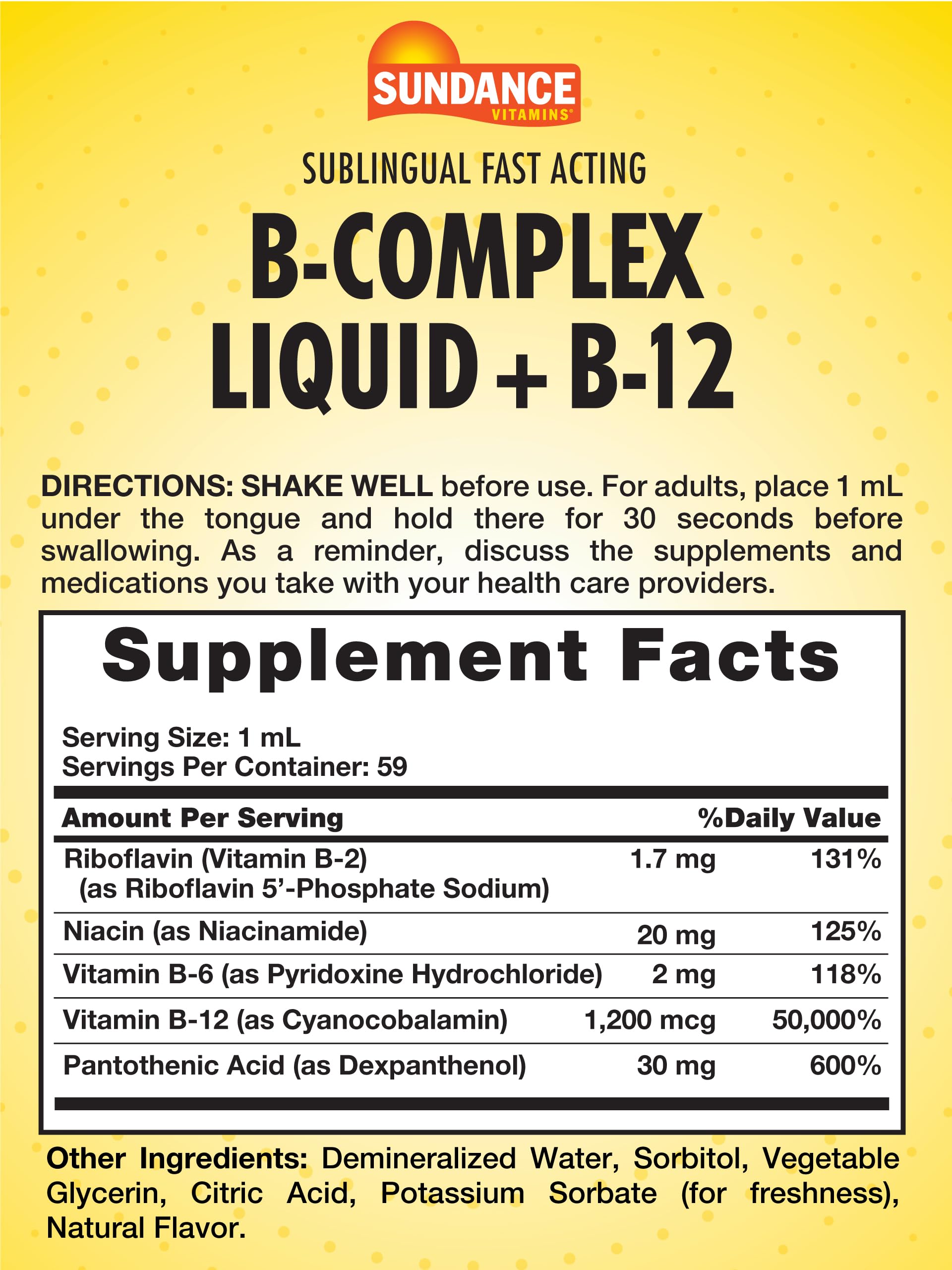 Close-up of Sundance Berry flavor bottle label for Sublingual Vitamin B Complex