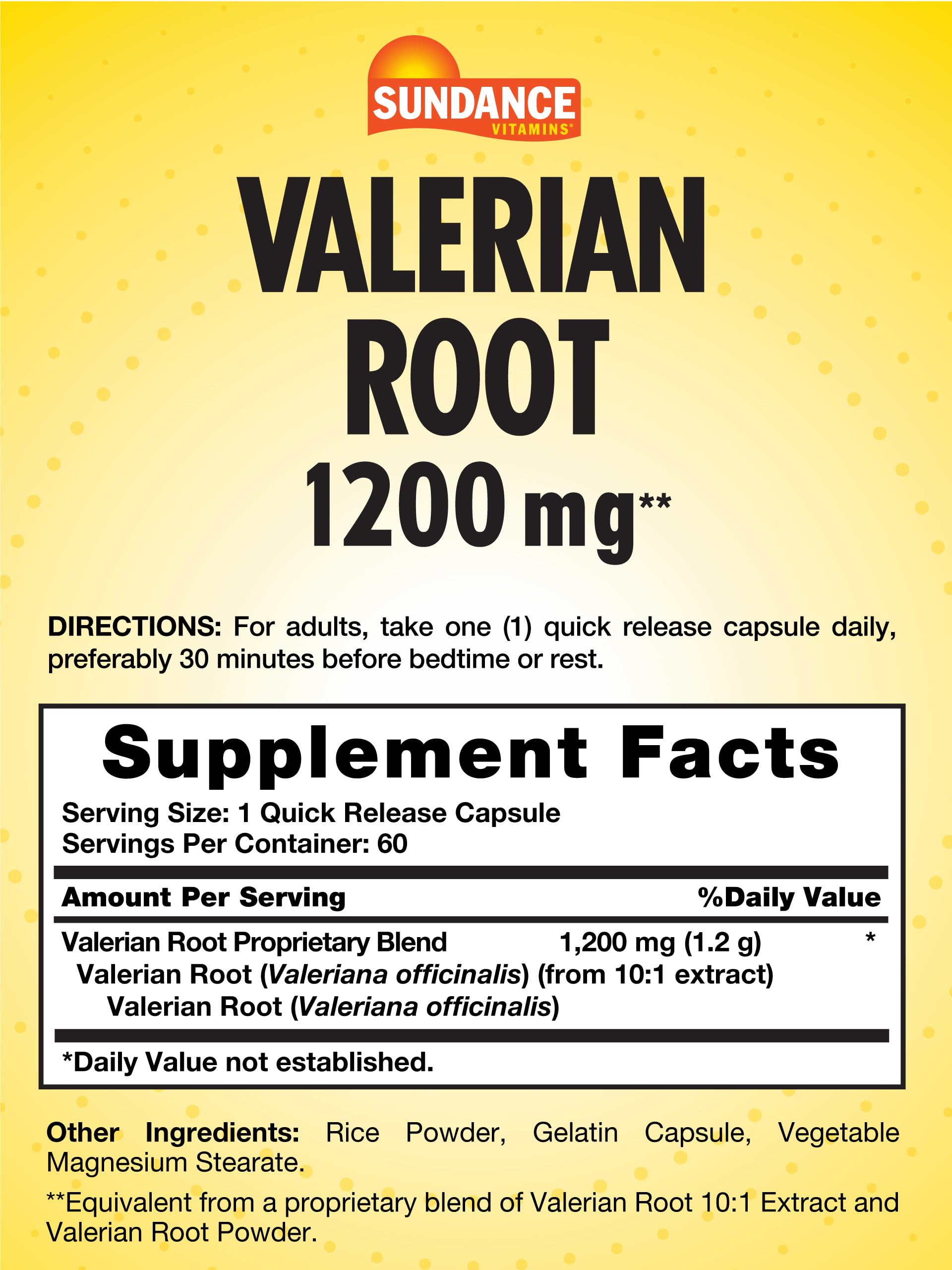 Close-up of 60 quick-release valerian capsules