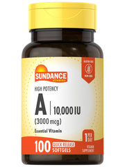 Front view of Sundance Vitamin A Softgels bottle – 100 count