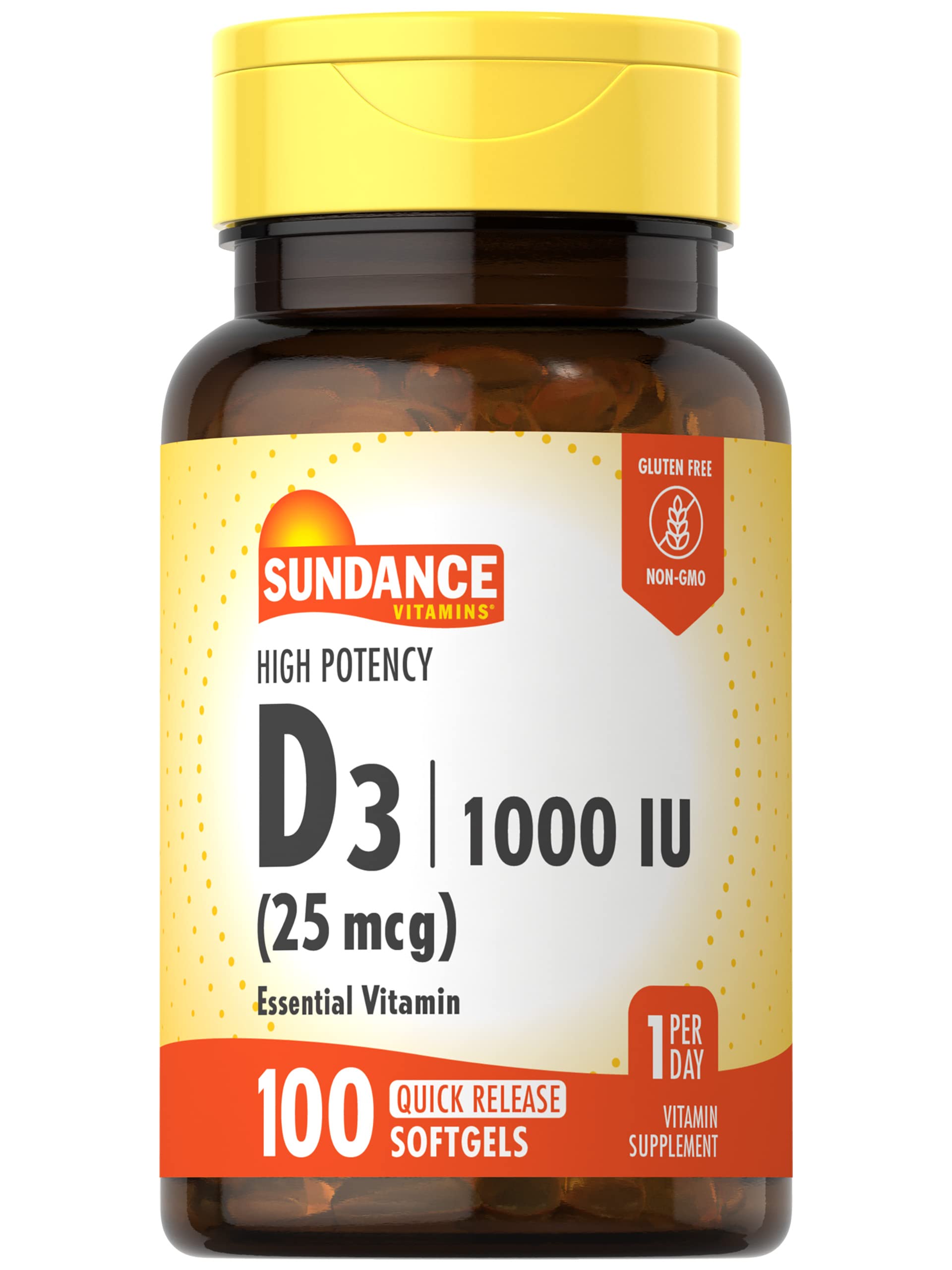 Sundance Vitamin D3 1000 IU softgels bottle – 100 count