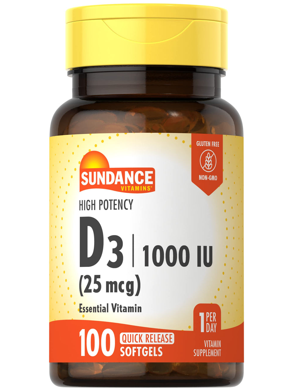 Sundance Vitamin D3 1000 IU softgels bottle – 100 count