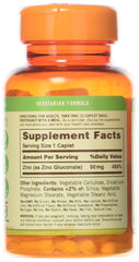 Close up of nutrition facts on Sundown zinc bottle