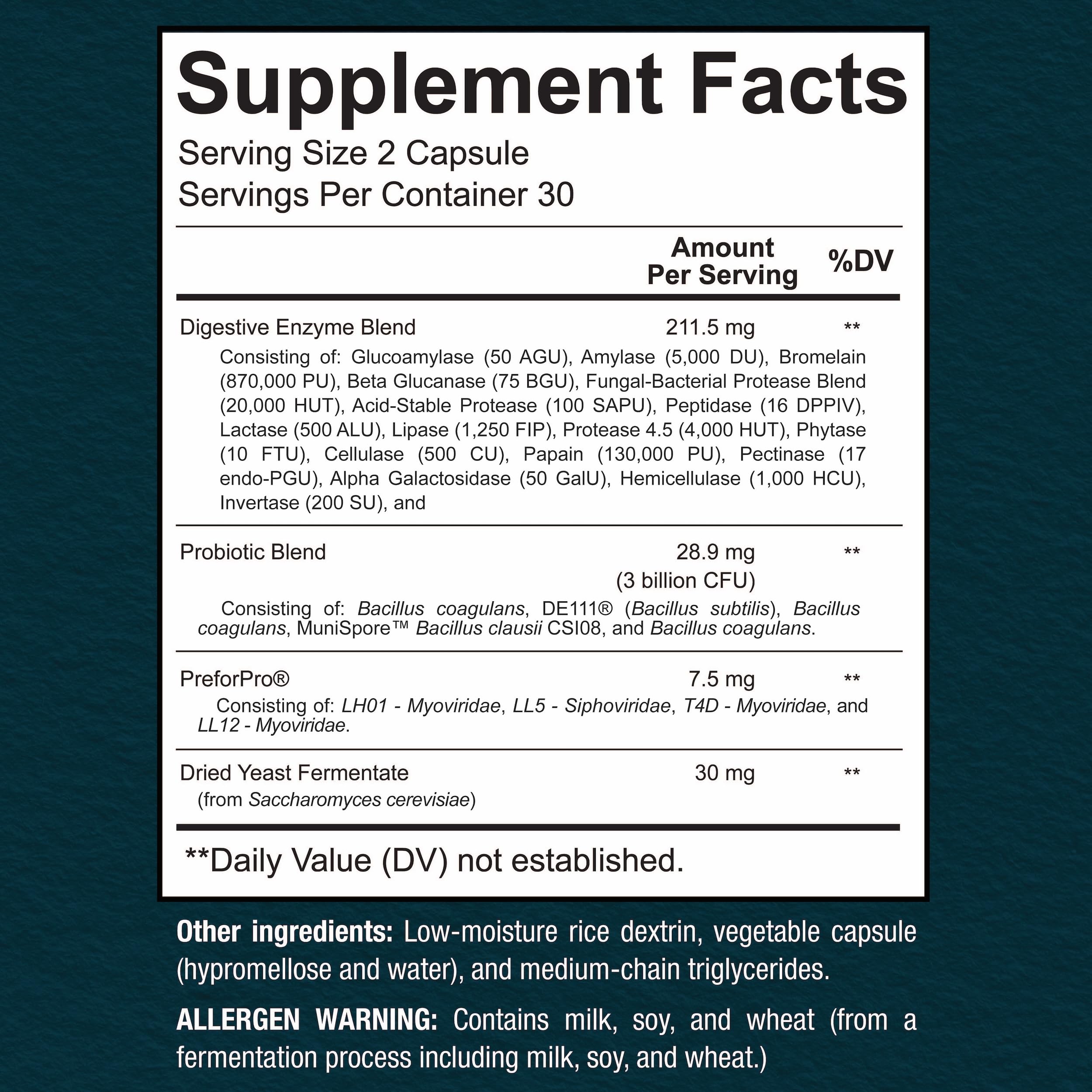 Close-up of digestive enzymes and probiotic blend