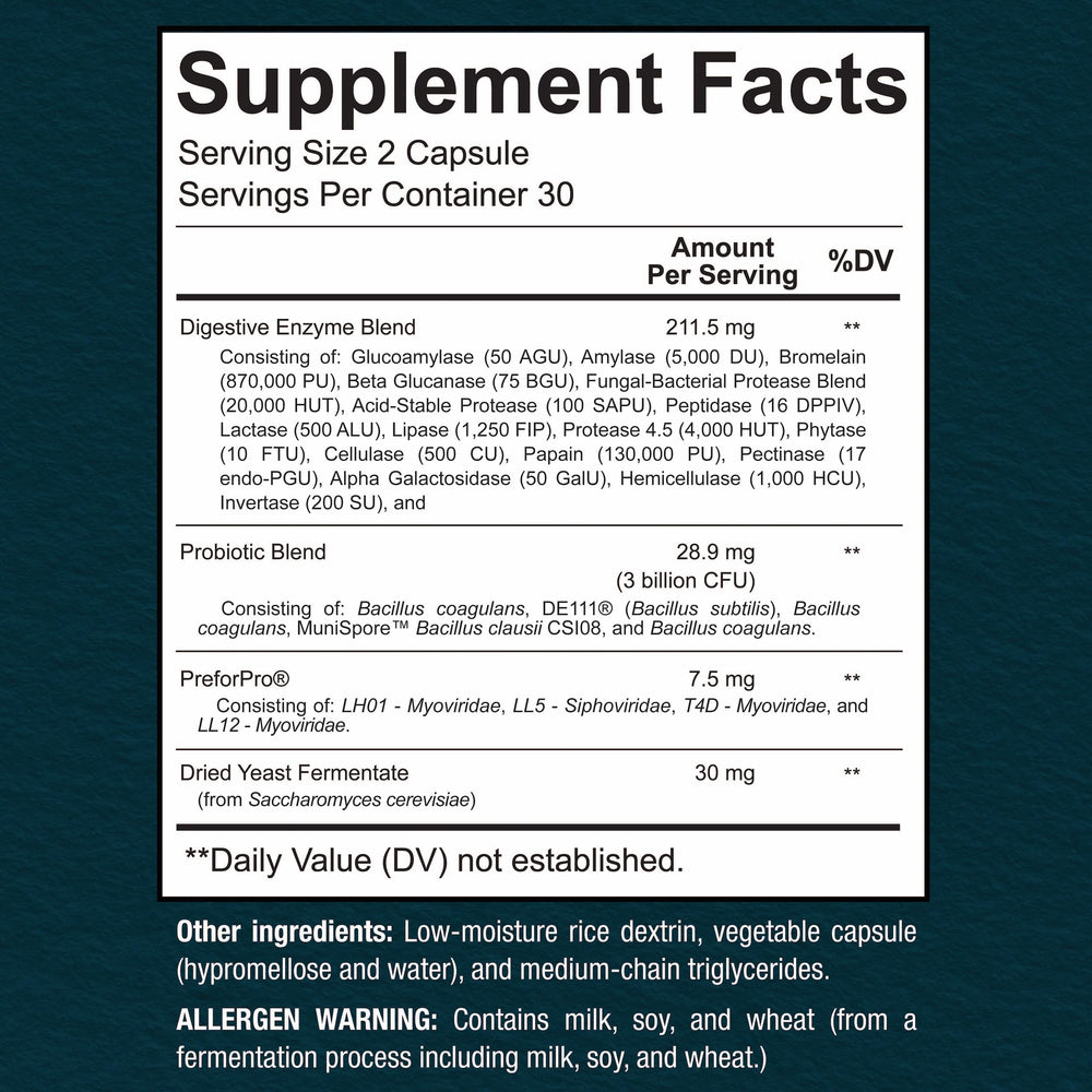 Close-up of digestive enzymes and probiotic blend