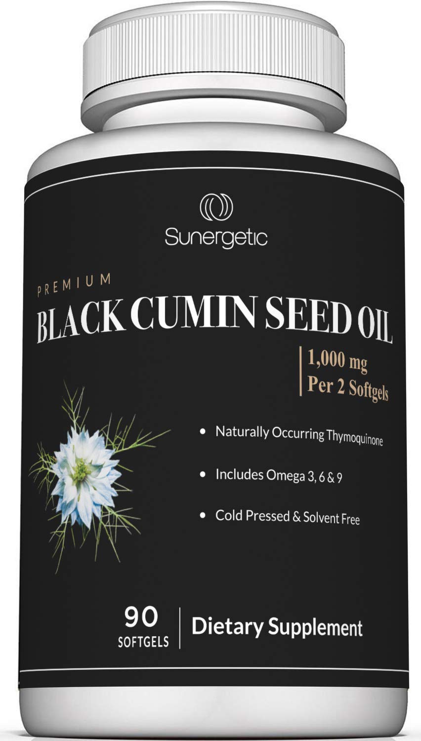 Sunergetic Black Cumin Seed Oil Softgels bottle close-up