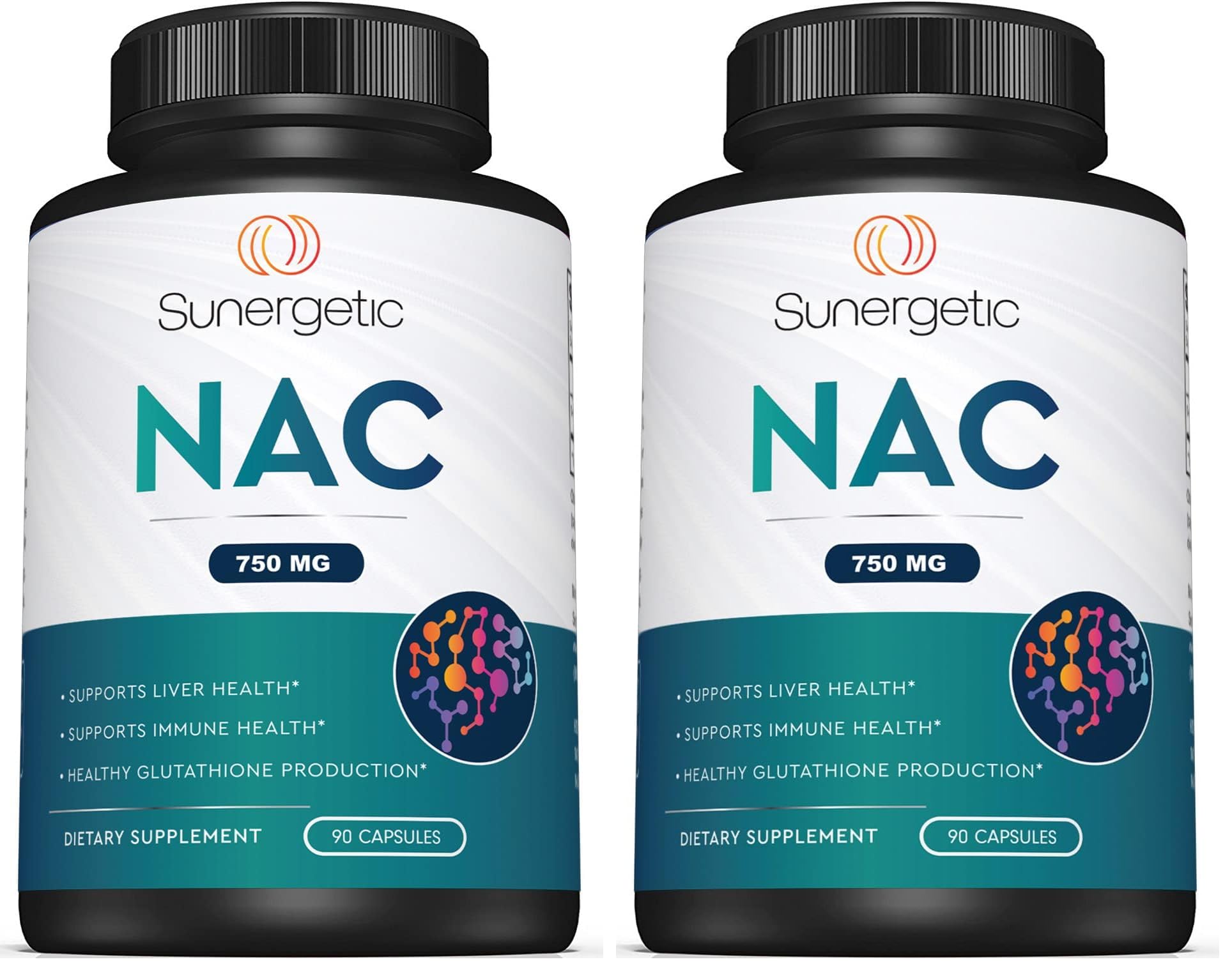 Sunergetic NAC 750mg bottle for daily immune and liver support.