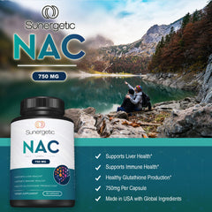 Sunergetic Premium NAC vegetarian capsules arranged for easy swallowing.