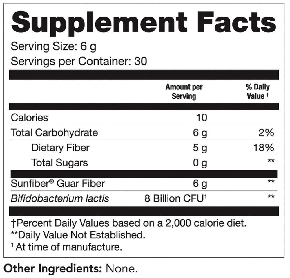 Sunfiber GI packaging back with nutrition facts