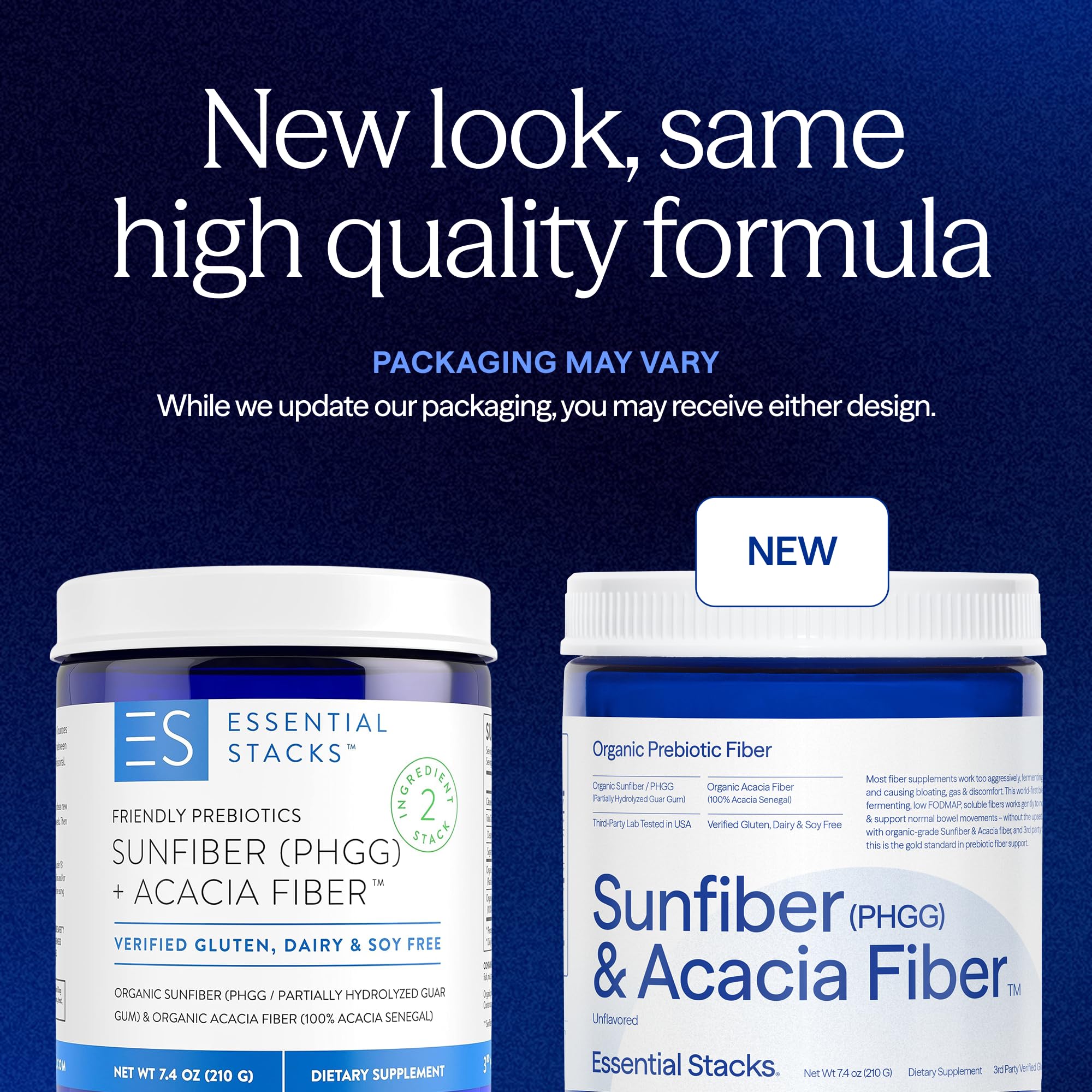 Sunfiber PHGG and organic acacia fiber powder blend container