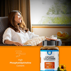 Close-up view of sunflower lecithin softgel capsules