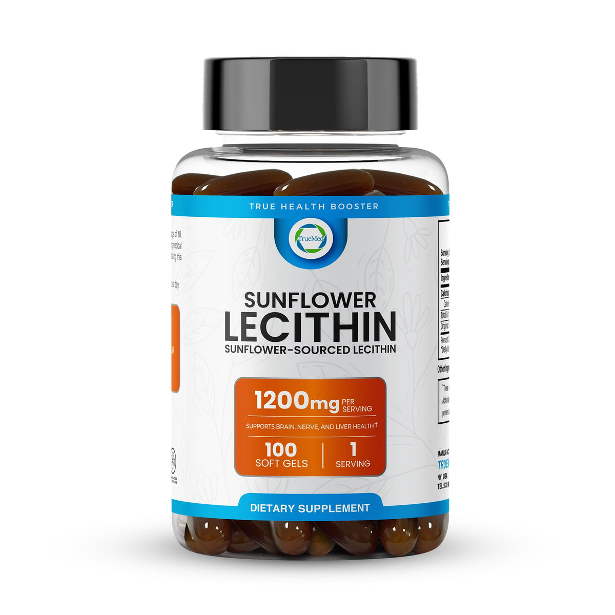 TrueMed Sunflower Lecithin 1200 mg softgels bottle front