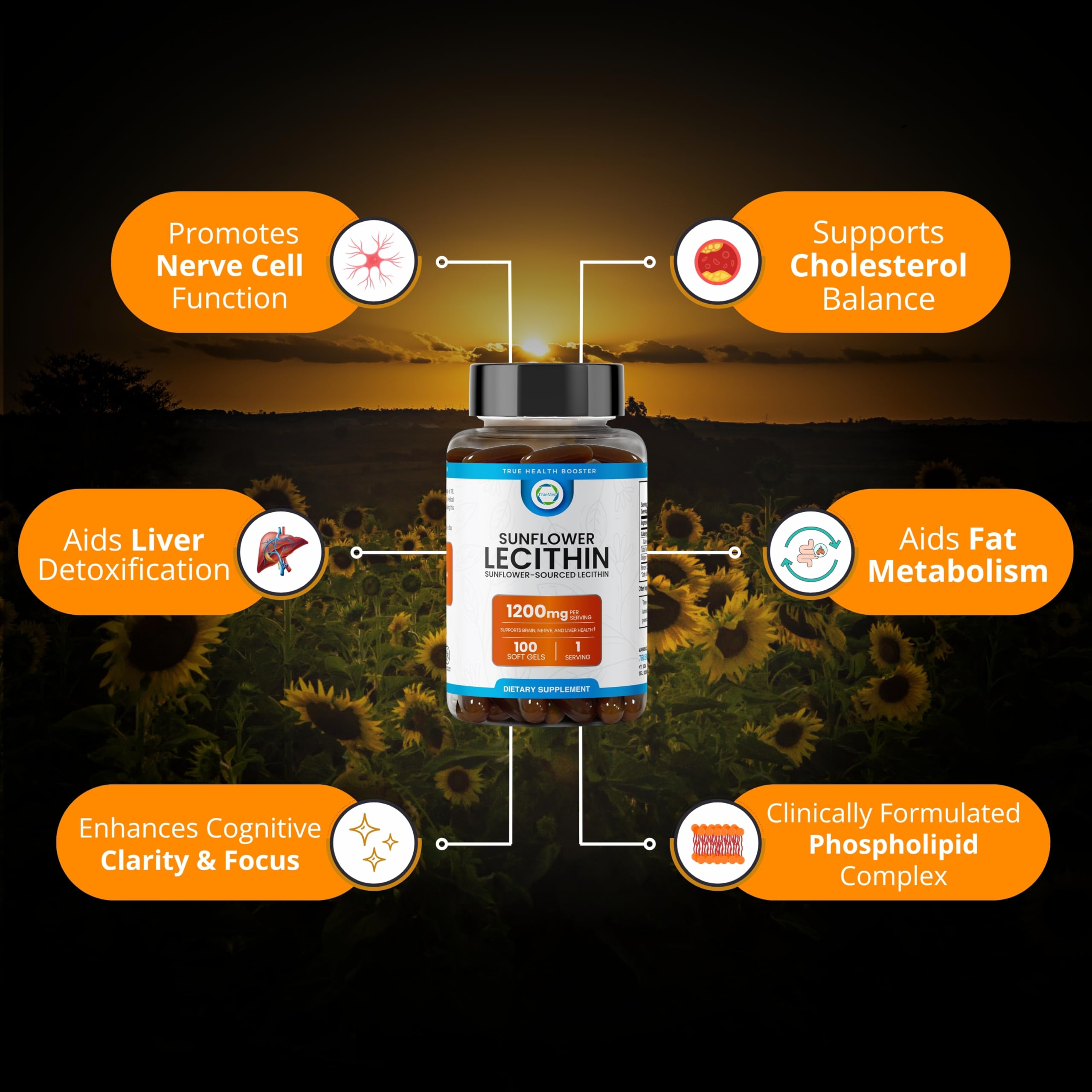 Sunflower Lecithin 1200 mg softgels bottle label