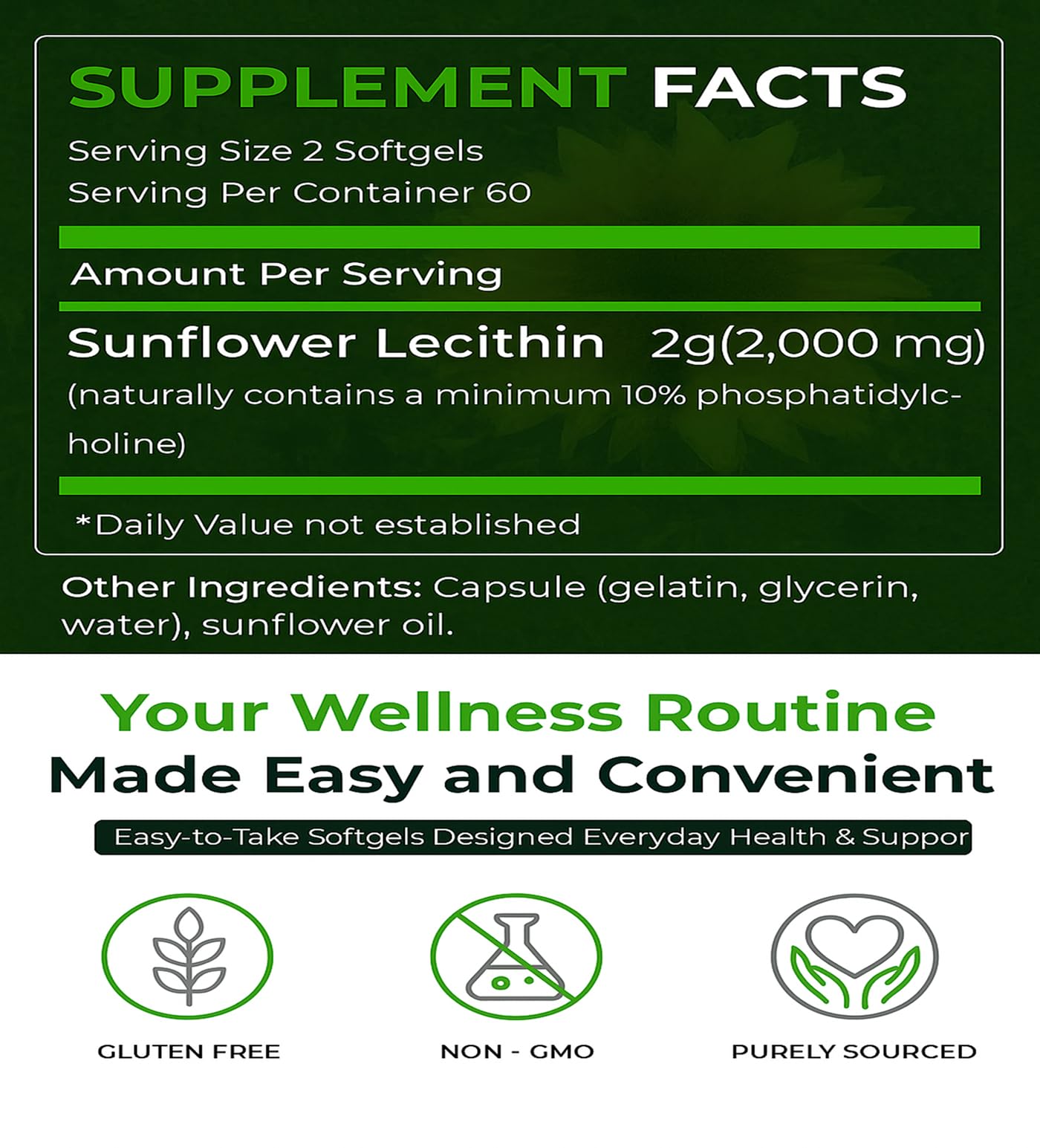 Close-up of sunflower lecithin 2000 mg softgels