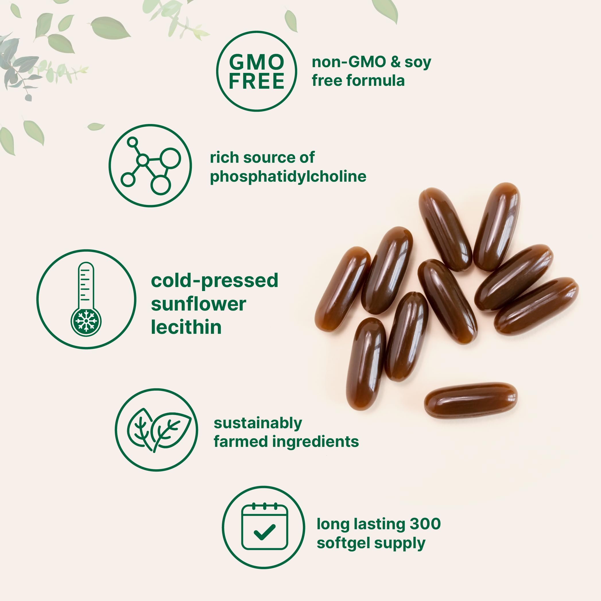 Close-up of sunflower lecithin softgels capsules