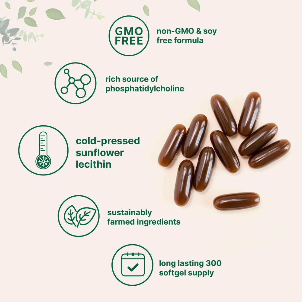 Close-up of sunflower lecithin softgels capsules