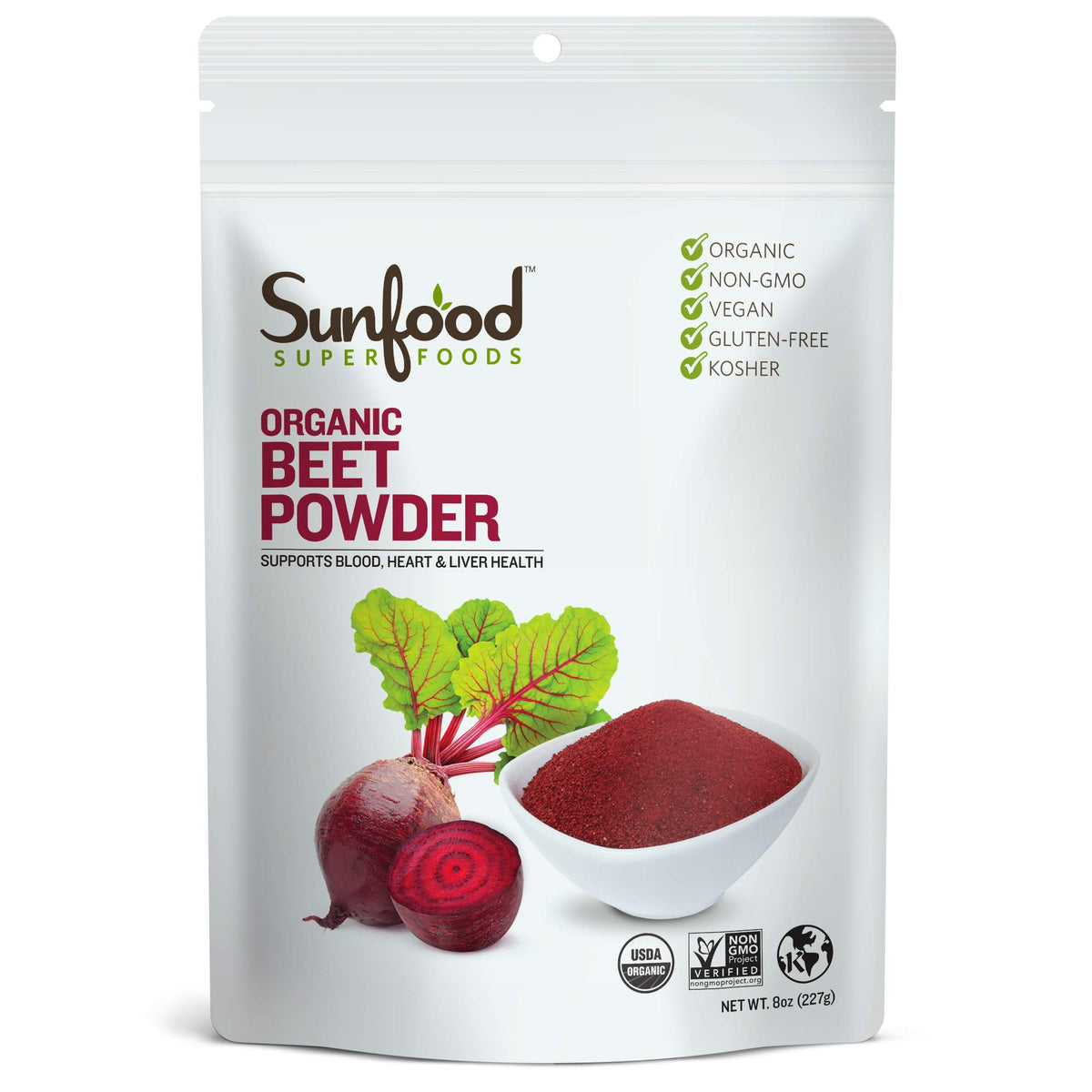 Sunfood Beet Root Powder 8 oz bag - organic, non-GMO, vegan