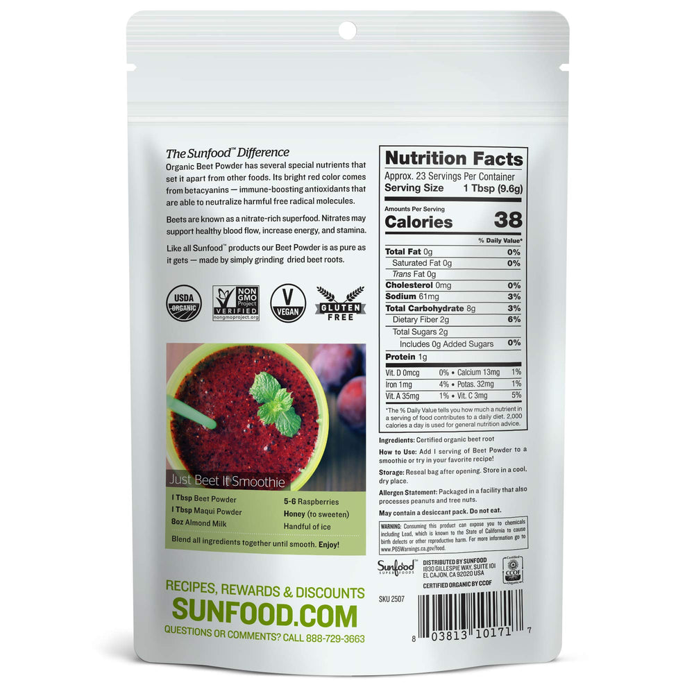 Beetroot powder added to juice and smoothies