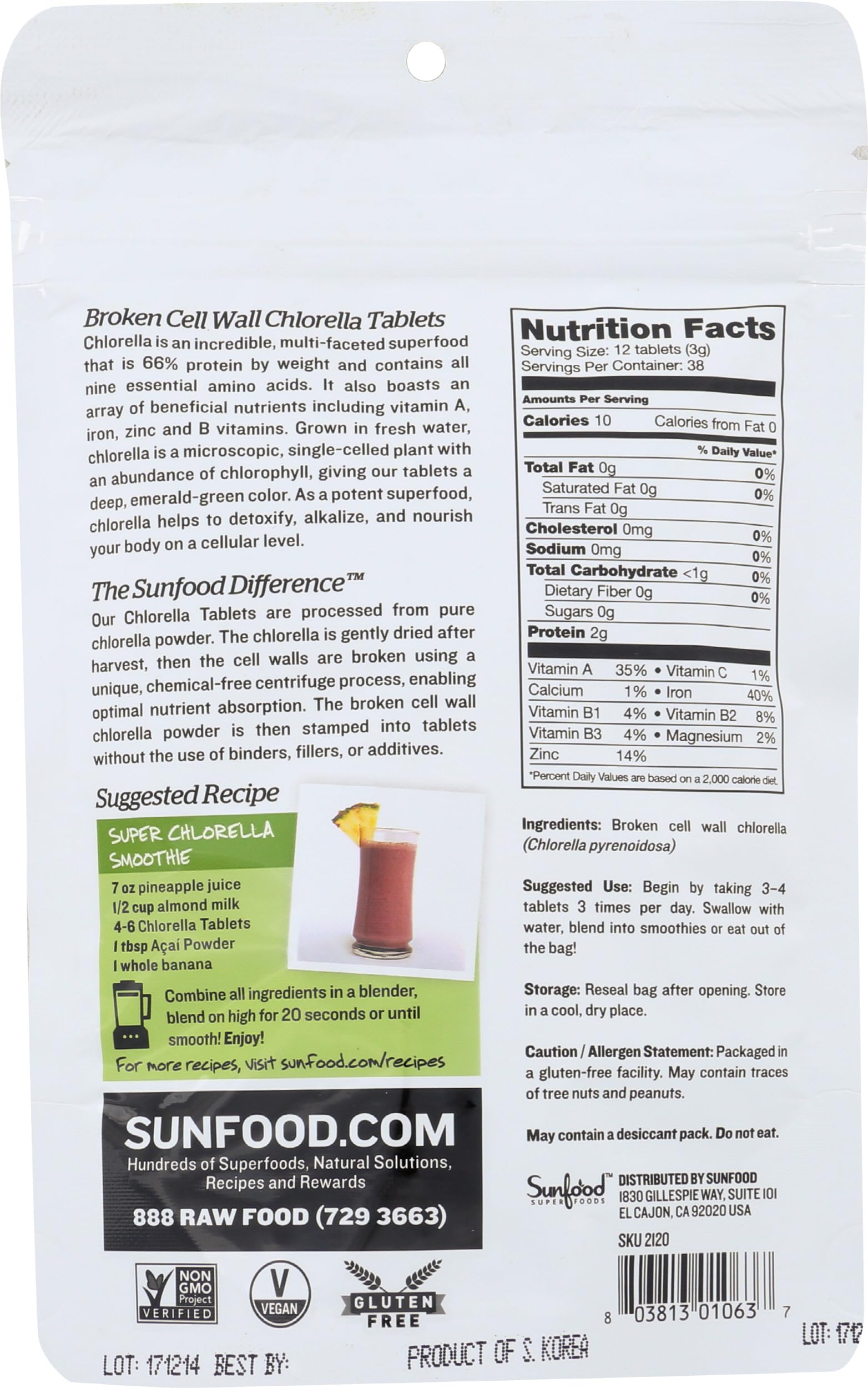 Close-up of Sunfood Chlorella Tablets