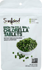 Sunfood Chlorella tablets 2 oz bag with broken-cell-wall chlorella capsules