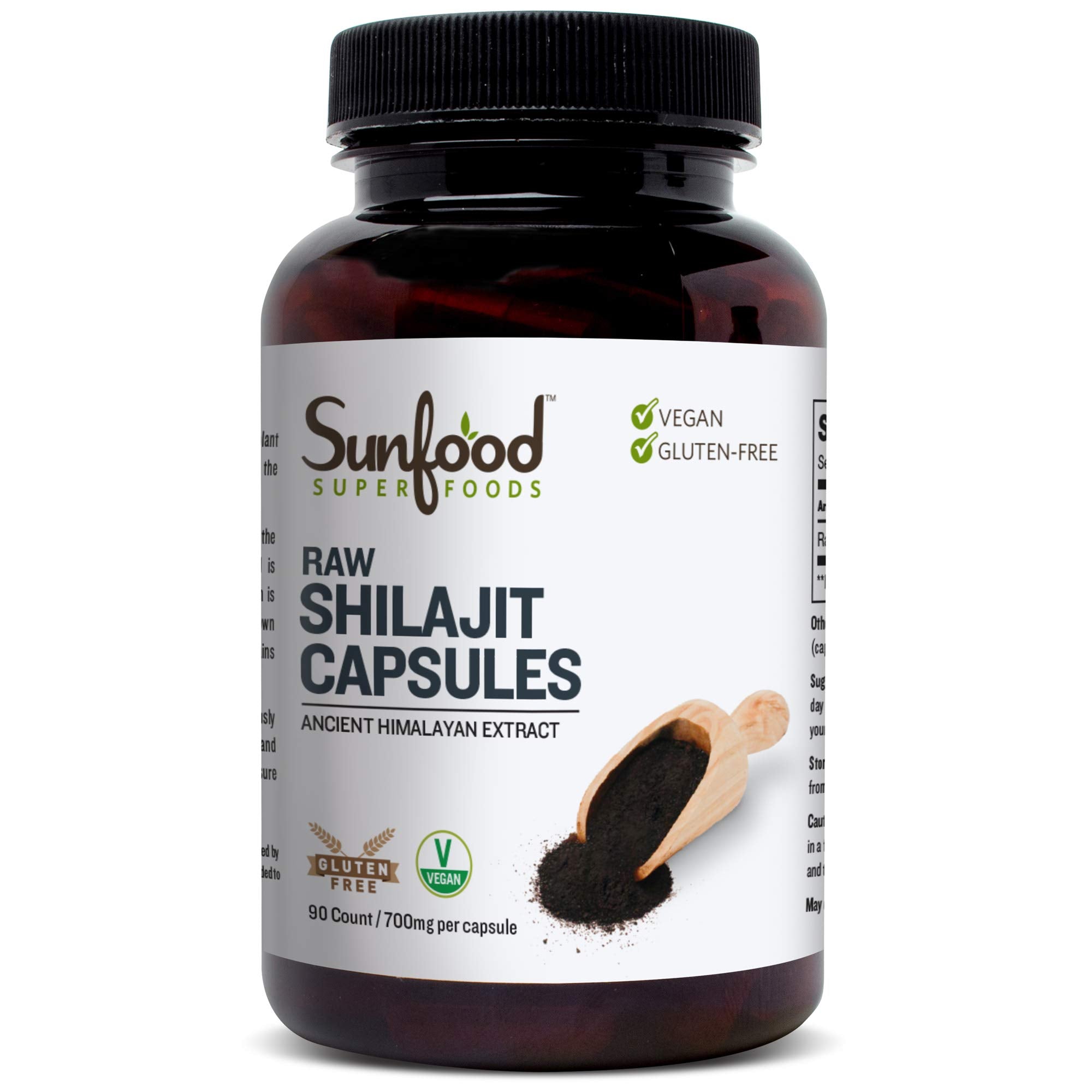 Bottle of Sunfood Shilajit Capsules with label